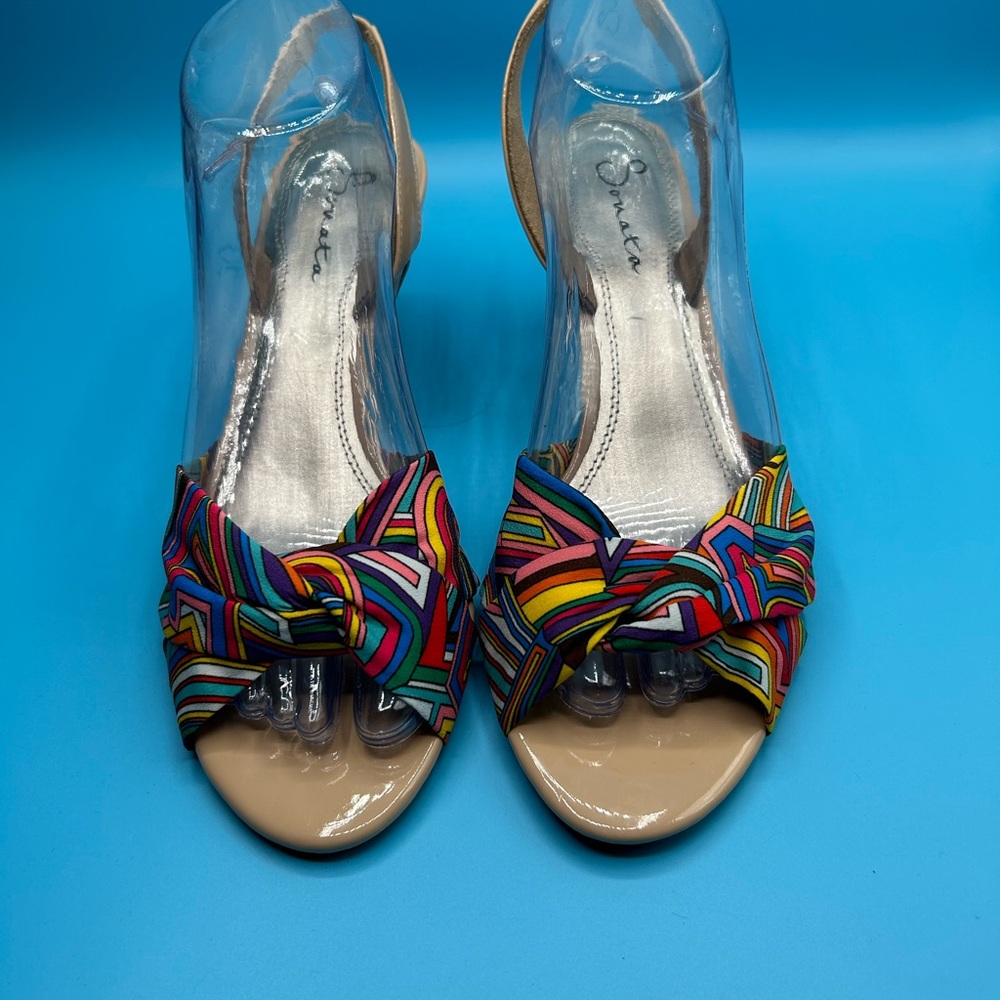 Women’s Sonata Slip-on Heel Sandals Multicolored Cloth Cover Size 10 NWOT